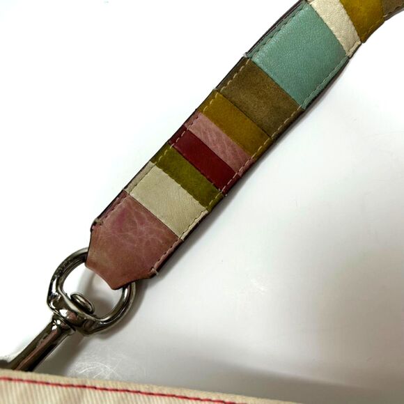 Coach #7459 Rare Ltd Ed Ivory Canvas Sage Leather Striped Strap Large Hobo Bag - Picture 10 of 15